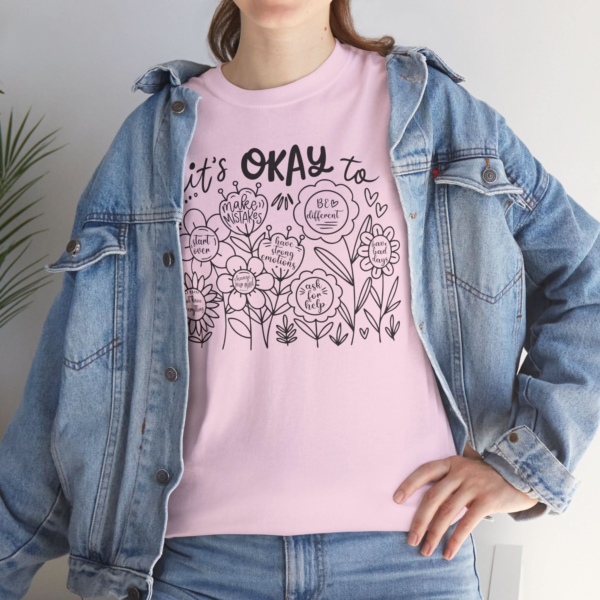 Floral Motivational Tee, It's Okay to Blossom T-Shirt, Positive Vibes Cotton Shirt, Self-Care Gift, Unisex Everyday Tee