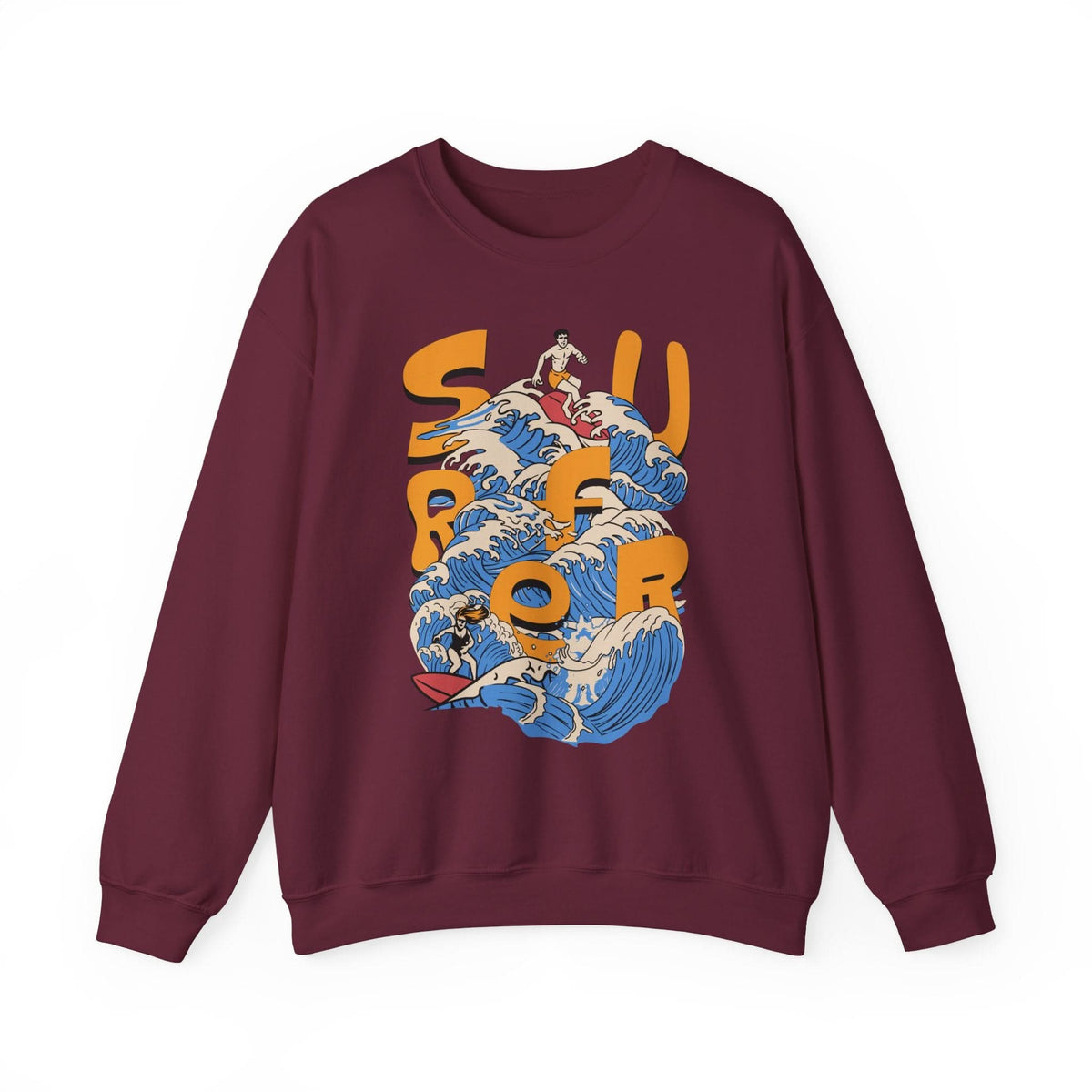 Surf-Inspired Unisex Crewneck Sweatshirt, Cozy Beachwear, Casual Ocean Vibe, Perfect for Surfing Lovers, Gift for Ocean Enthusiasts