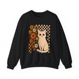 Cat & Retro Daisies Crewneck Sweatshirt
