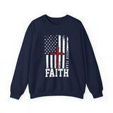 Faith Over Fear Crewneck Sweatshirt — Christian American Flag Cross Design