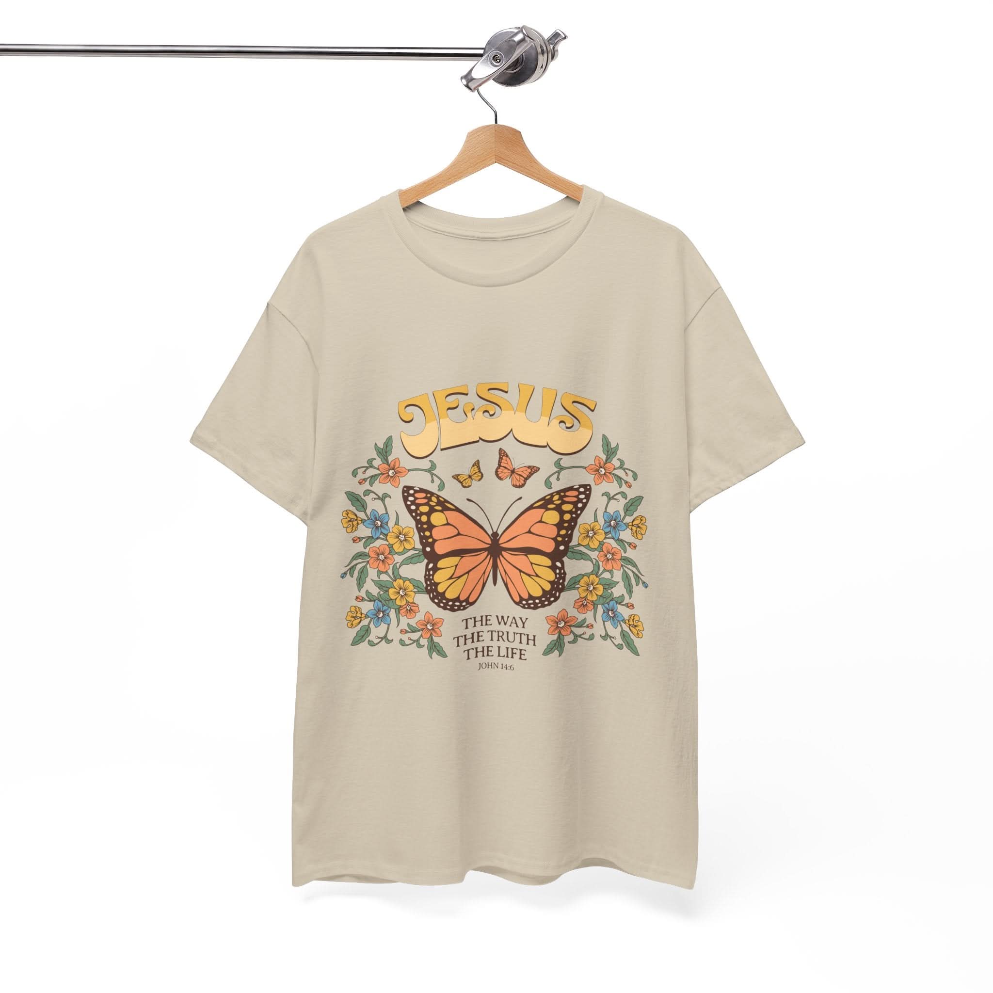 Bohemian Jesus Tee, Vintage Butterfly T-Shirt, Spiritual Apparel, Faith-based Graphic Tee, Unisex Heavy Cotton Shirt