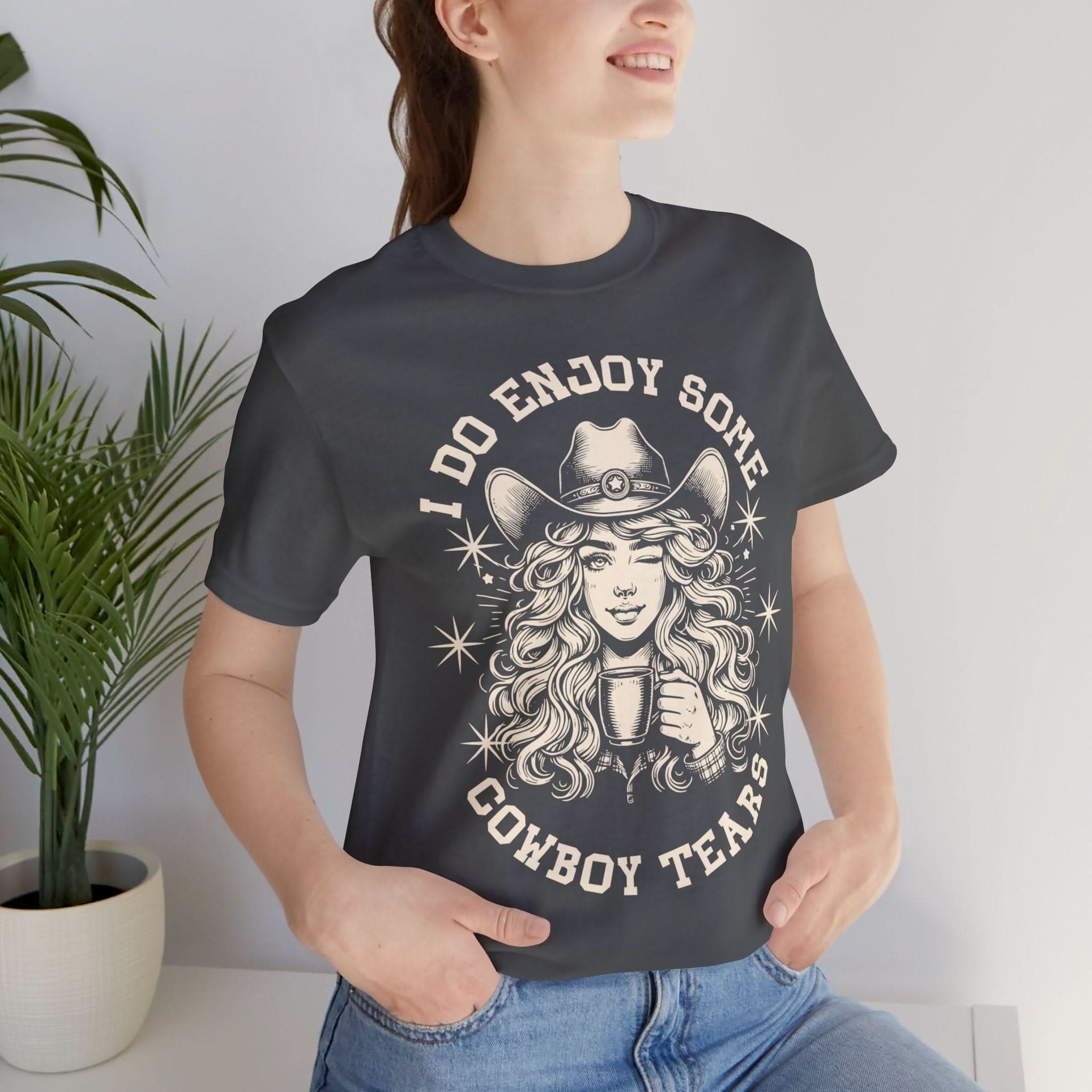 Cowboy Tears Tee - Funny Unisex Jersey Shirt, Western Style Graphic Tee, Gift for Cowgirls, Casual Wear, Unique Outdoor Shirt