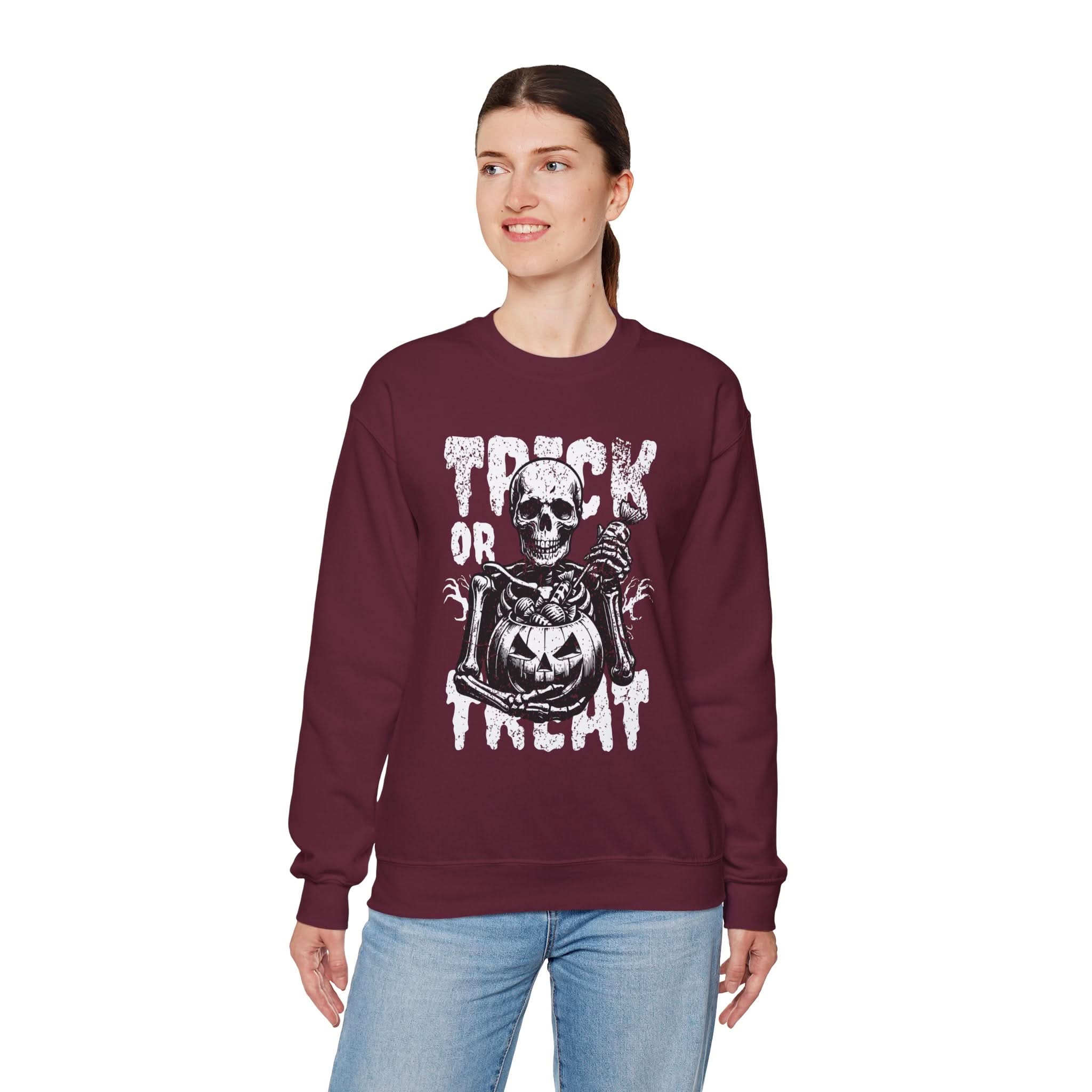 Halloween Skeleton Sweatshirt - Trick or Treat Outfit, Unisex Fall Apparel, Spooky Season Gear, Halloween Costume Alternative