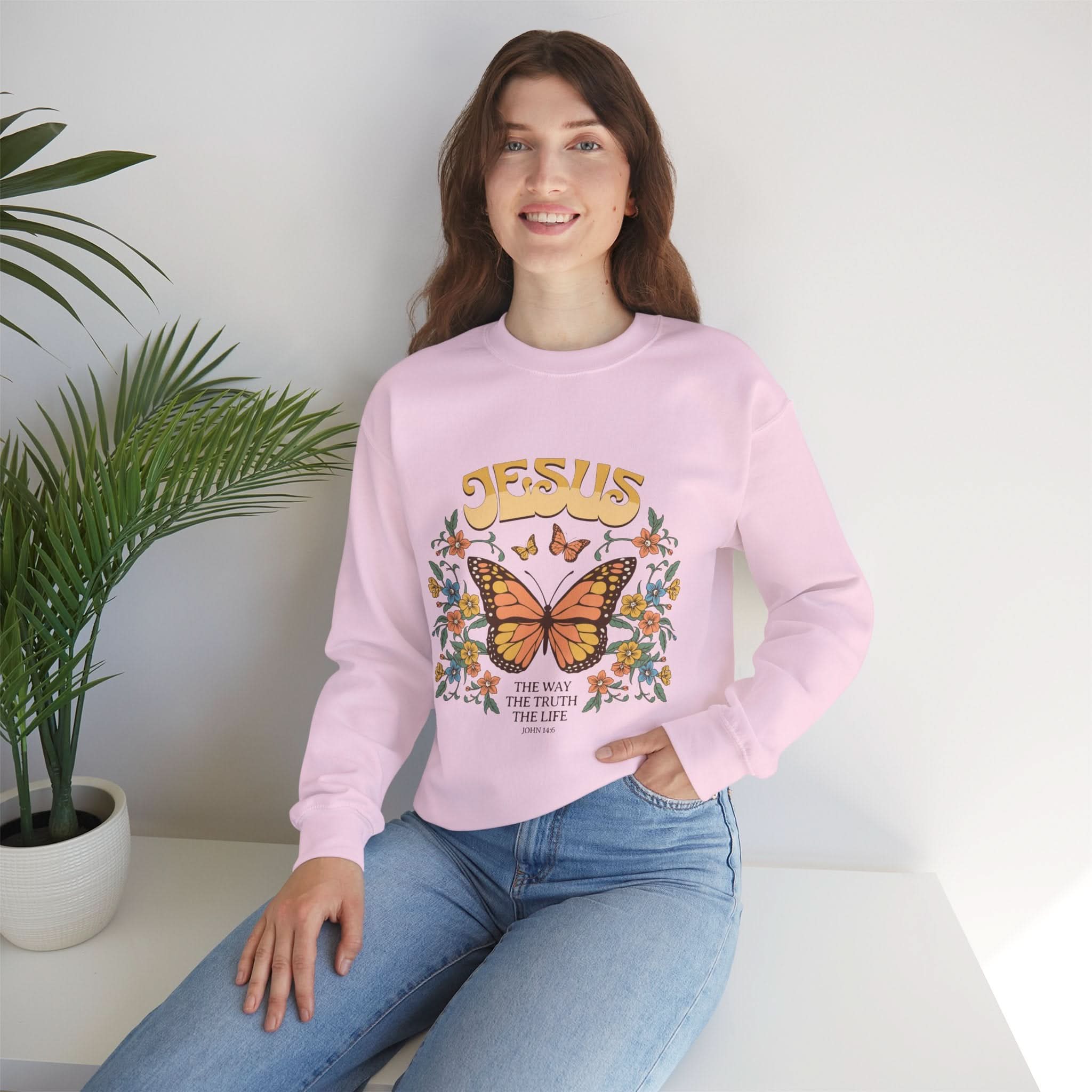 Butterfly Jesus Sweatshirt - Cozy Biblical Crewneck, Faith-Inspired Gift, Spiritual Apparel, Religious Fashion, Perfect for Everyday Use