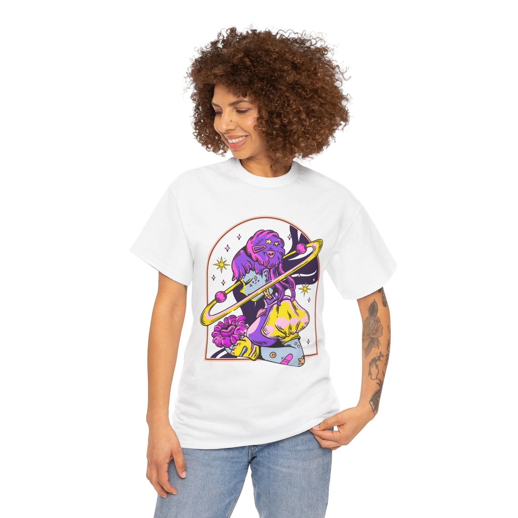 Cosmic Wizard Tee, Celestial Art Shirt, Unisex Heavy Cotton Tee, Astrology Gift, Space Design Apparel, Unique Graphic T-Shirt