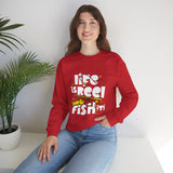 Fishing Crewneck Sweatshirt — "Life Is Reel, Fish It!" Graphic Pullover for Anglers