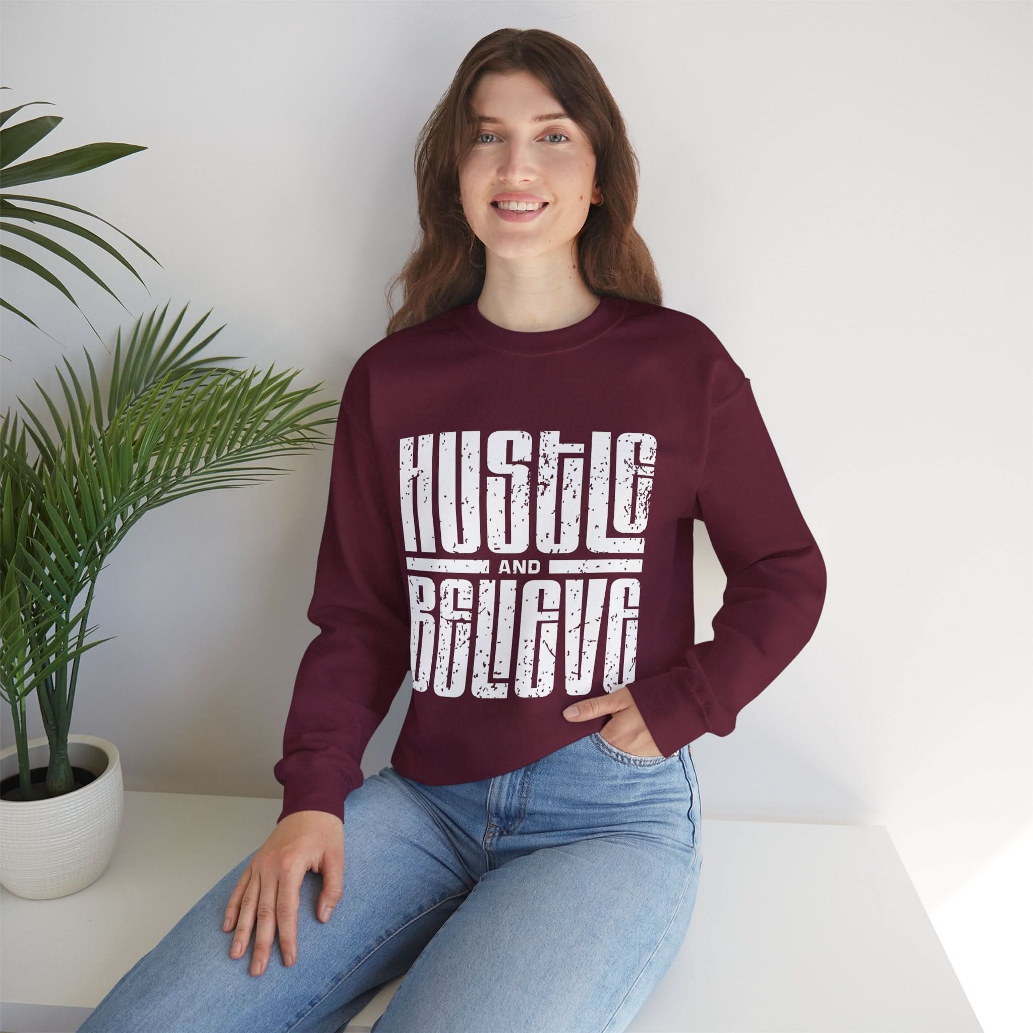 Hustle and Believe Sweatshirt for Dreamers, Cozy Crewneck, Motivational Apparel, Unisex Gift for Entrepreneurs, Trending Fashion