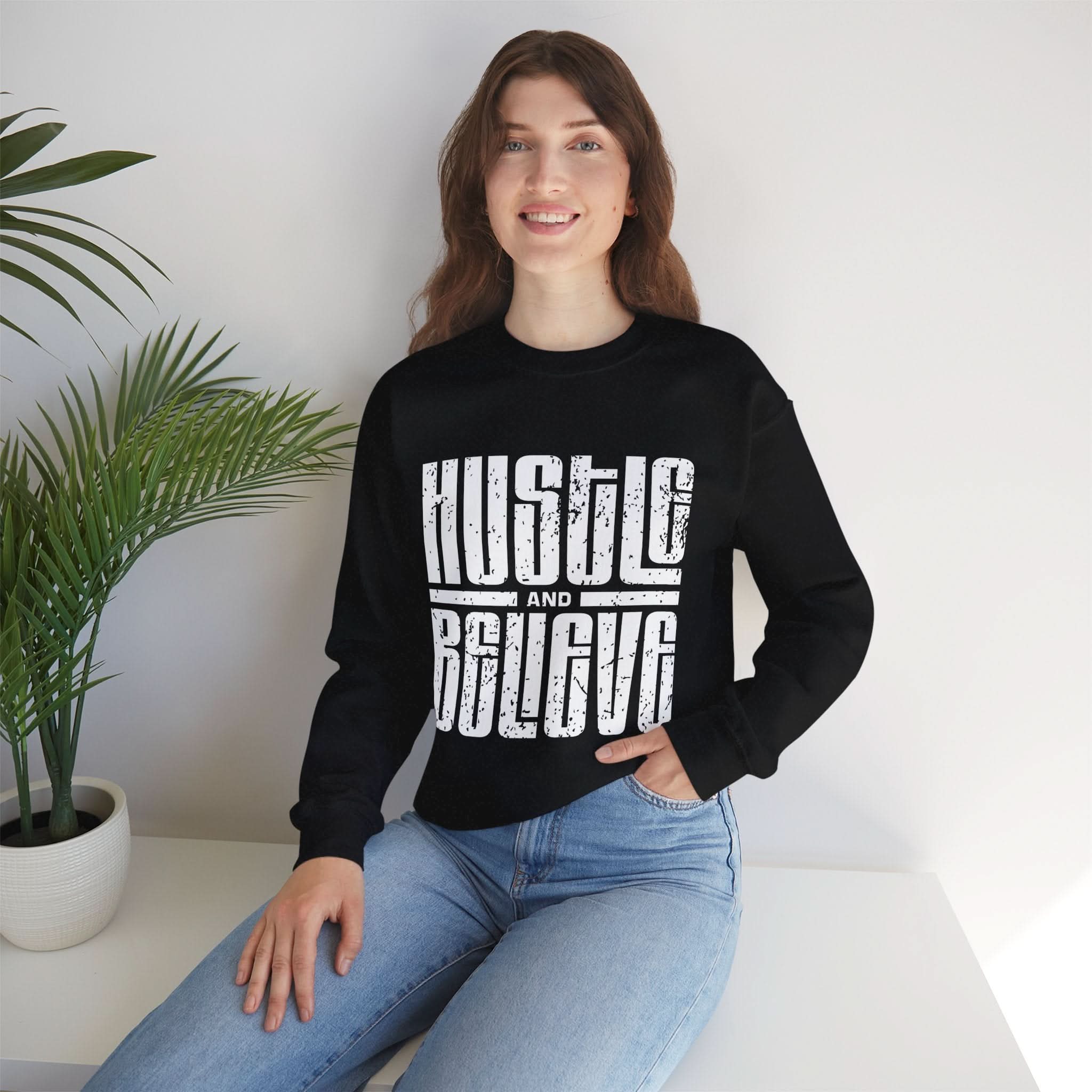 Hustle and Believe Sweatshirt for Dreamers, Cozy Crewneck, Motivational Apparel, Unisex Gift for Entrepreneurs, Trending Fashion