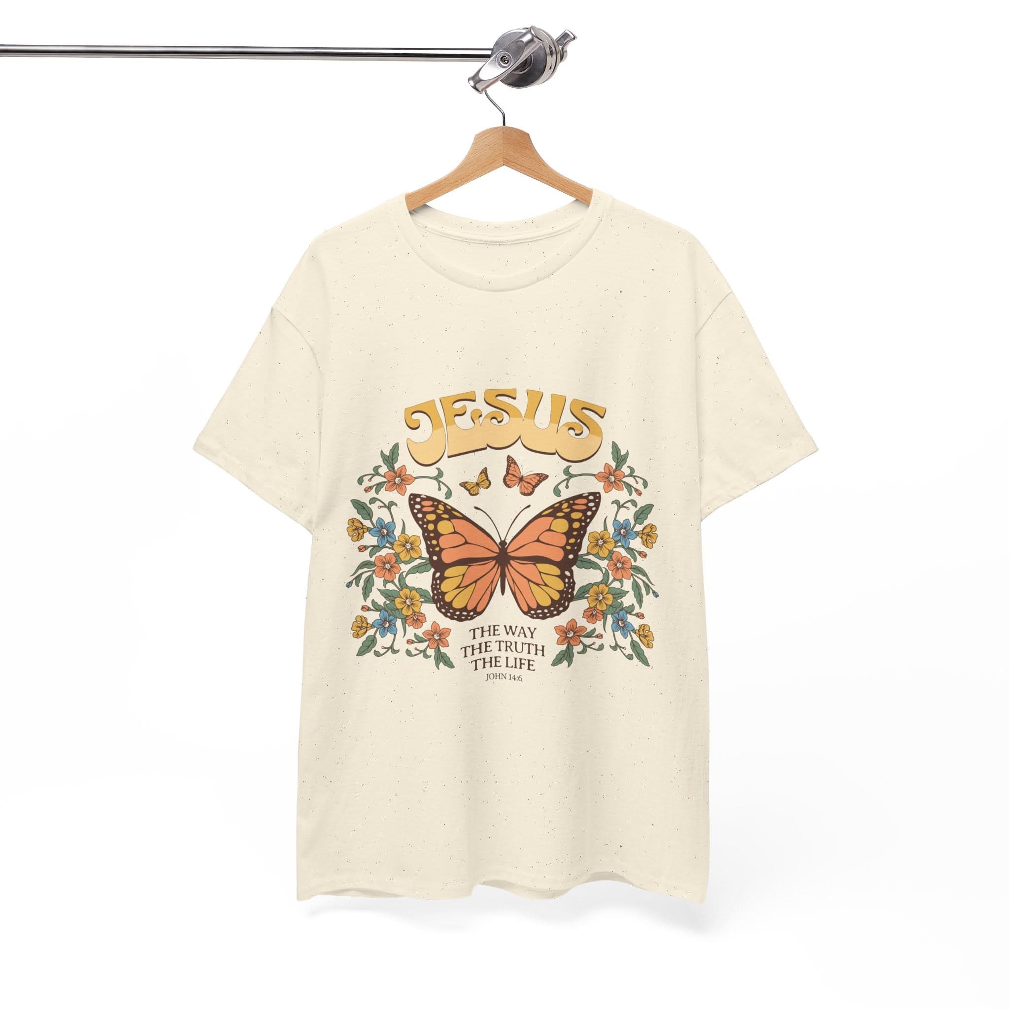 Bohemian Jesus Tee, Vintage Butterfly T-Shirt, Spiritual Apparel, Faith-based Graphic Tee, Unisex Heavy Cotton Shirt
