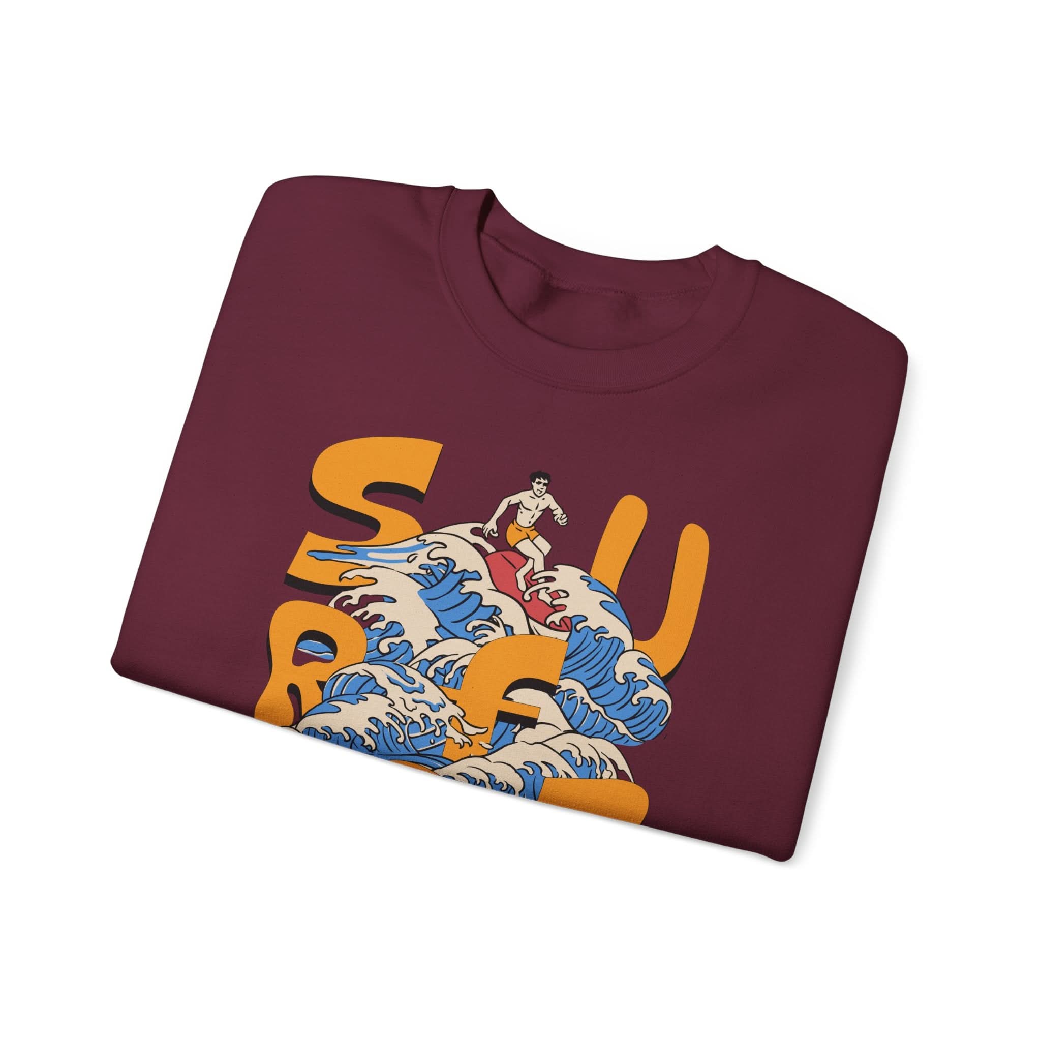 Surf-Inspired Unisex Crewneck Sweatshirt, Cozy Beachwear, Casual Ocean Vibe, Perfect for Surfing Lovers, Gift for Ocean Enthusiasts
