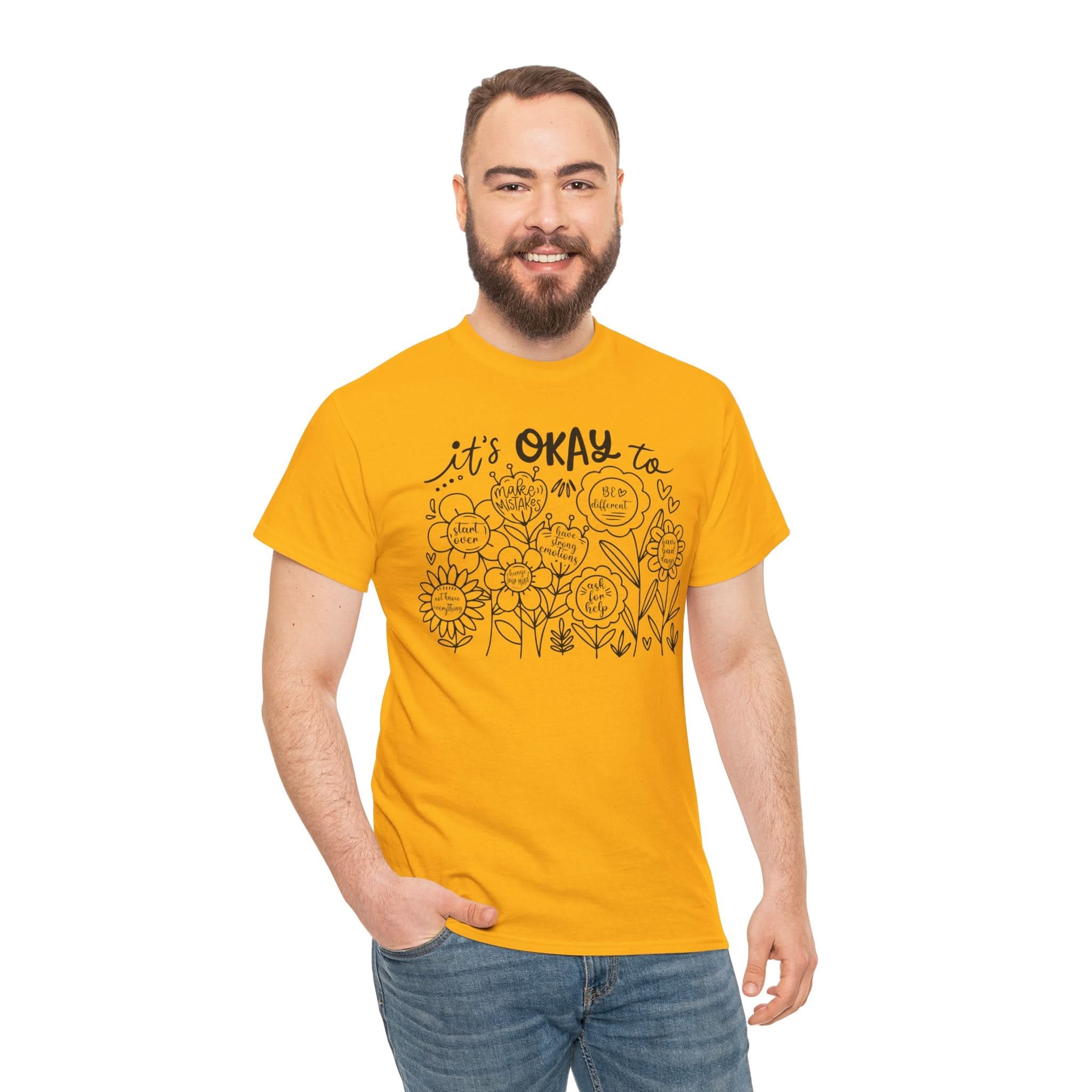 Floral Motivational Tee, It's Okay to Blossom T-Shirt, Positive Vibes Cotton Shirt, Self-Care Gift, Unisex Everyday Tee