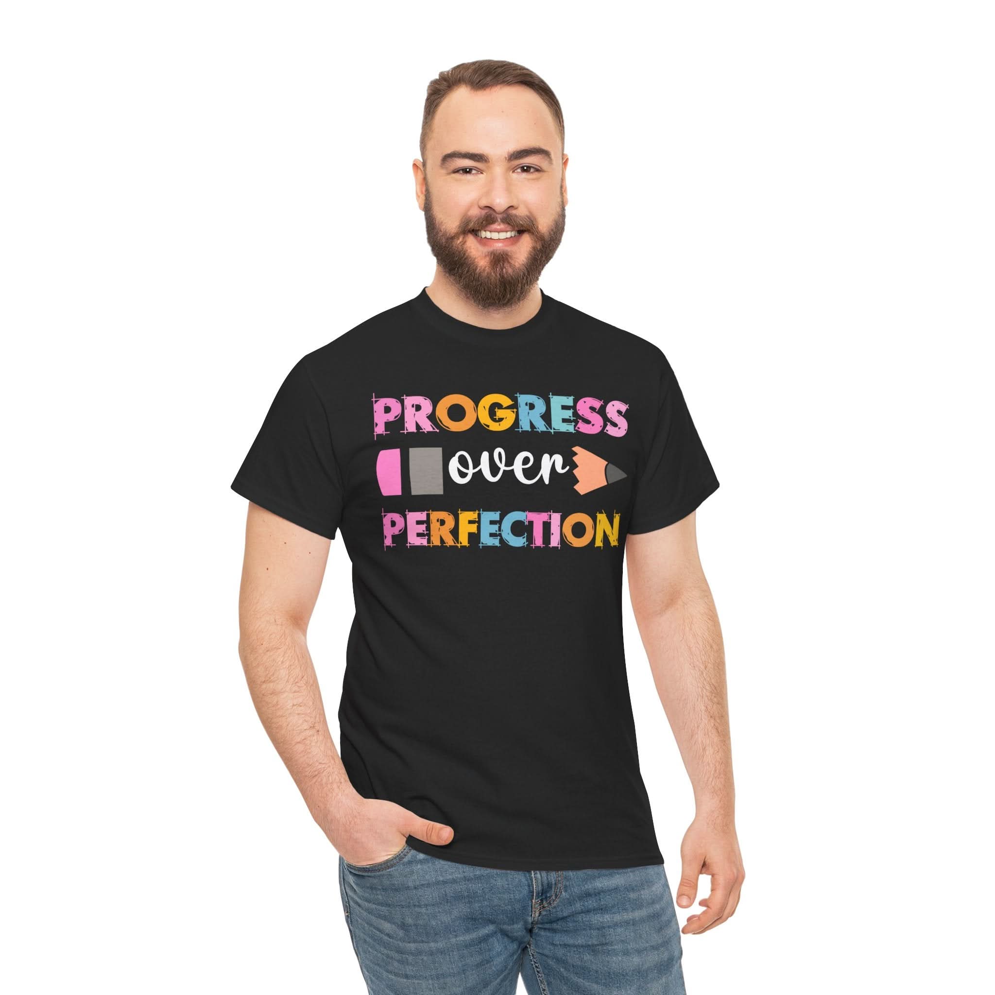 Progress Over Perfection Tee, Inspirational T-Shirt, Motivational Gift, Creative Apparel, Unisex Cotton Shirt