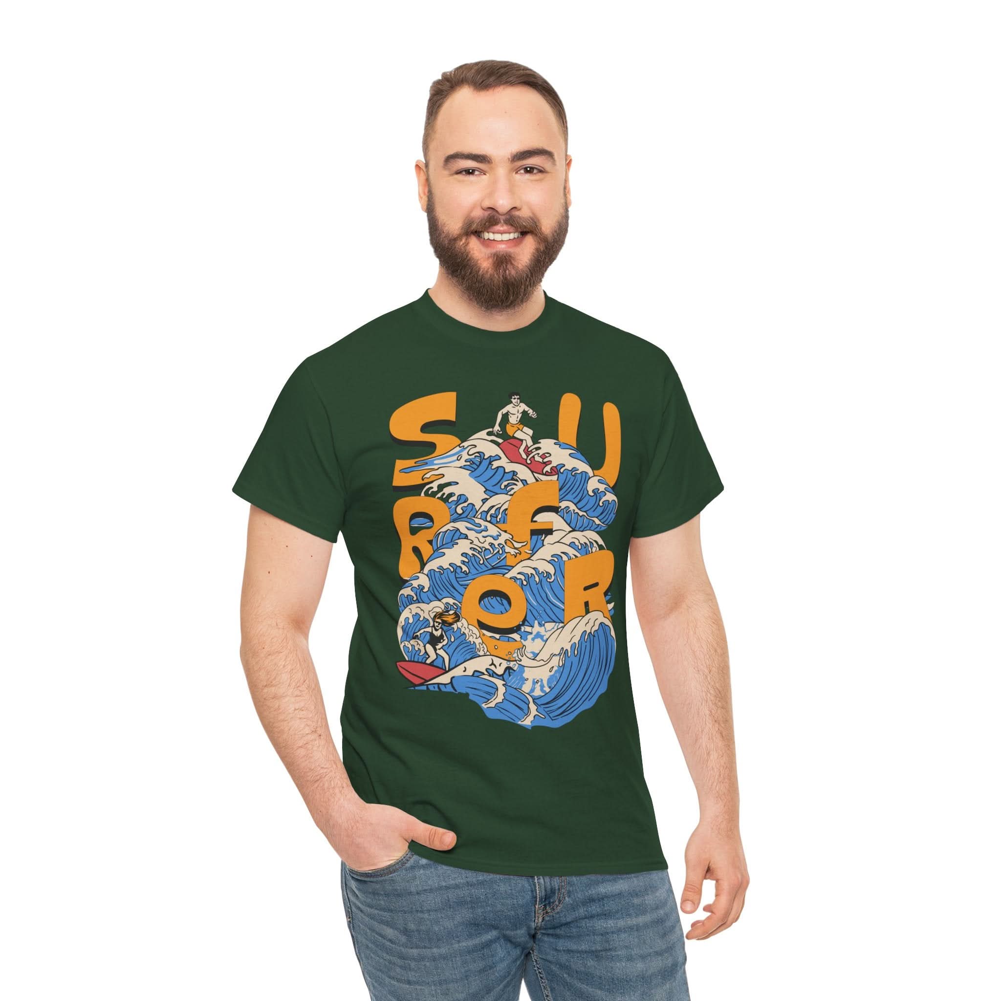 Surfer Wave Unisex Heavy Cotton Tee, Beach Vibes Shirt, Cool Gift for Surfers, Summer Style, Ocean Lover Tee, Fun Casual Wear