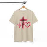 Faith & Heart T‑Shirt — Cross, Heartbeat & Heart Graphic Tee