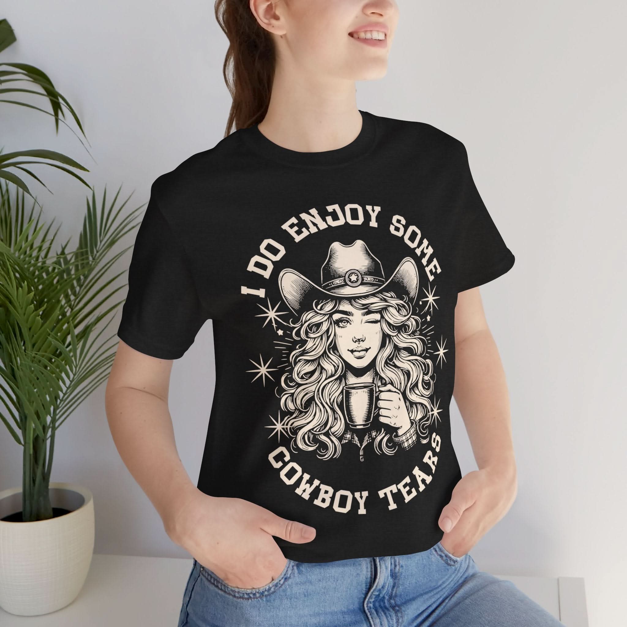 Cowboy Tears Tee - Funny Unisex Jersey Shirt, Western Style Graphic Tee, Gift for Cowgirls, Casual Wear, Unique Outdoor Shirt