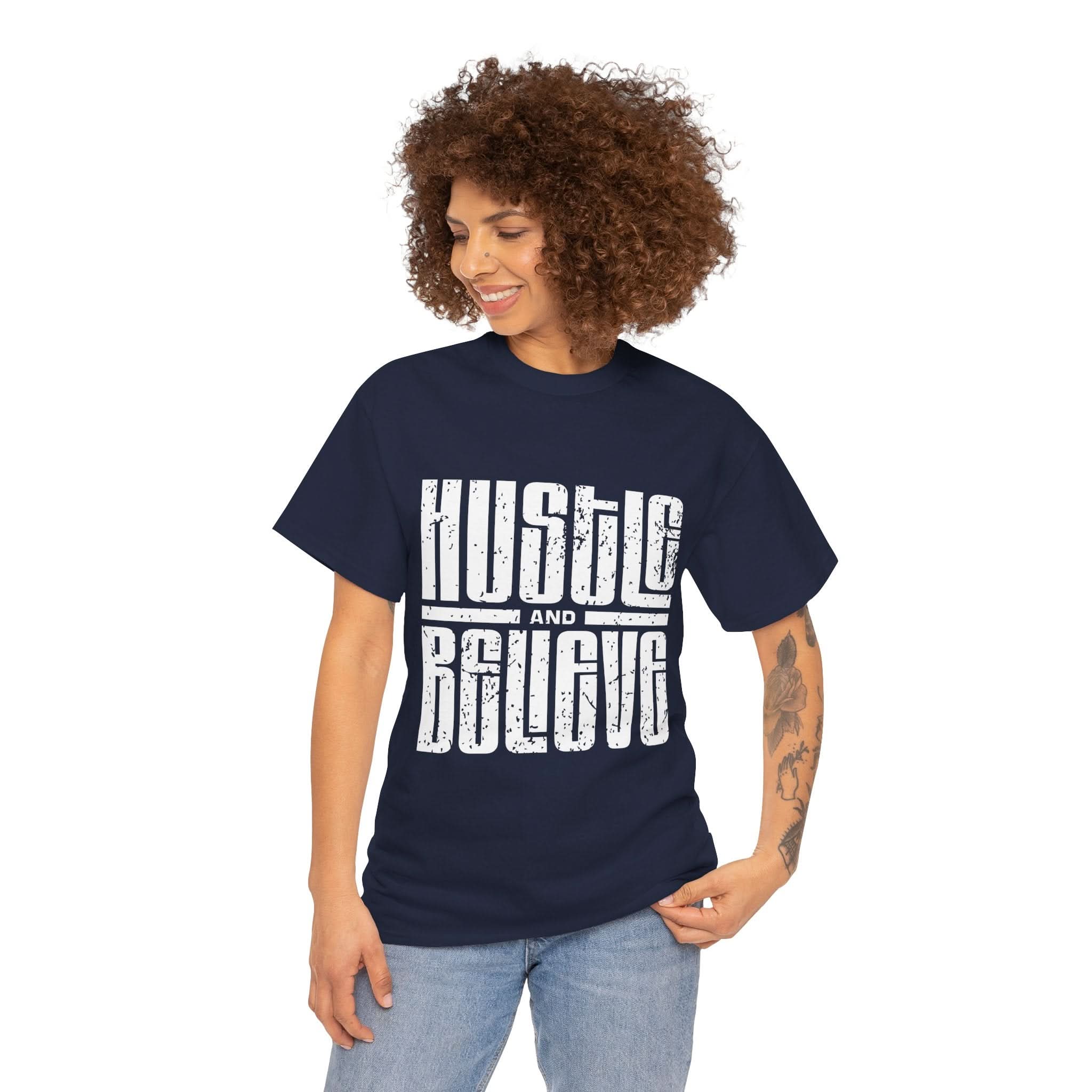 Hustle and Believe Tee - Motivational Unisex Cotton T-Shirt, Gift for Entrepreneurs, Inspirational Apparel, Everyday Wear, Fitness Top