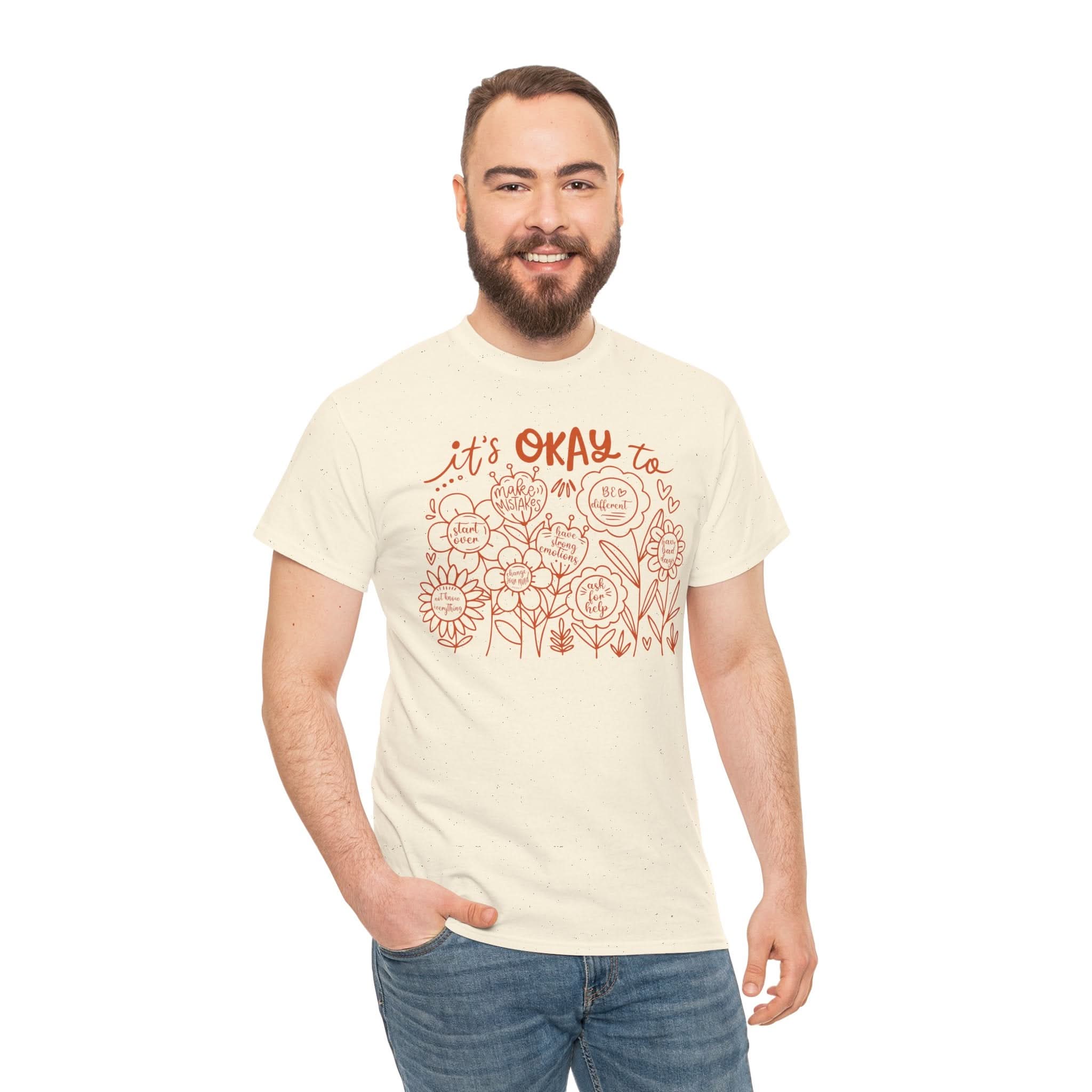 Floral Motivational Tee, It's Okay to Blossom T-Shirt, Positive Vibes Cotton Shirt, Self-Care Gift, Unisex Everyday Tee