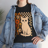 Retro Floral Cat Graphic Tee – Vintage Style Tee