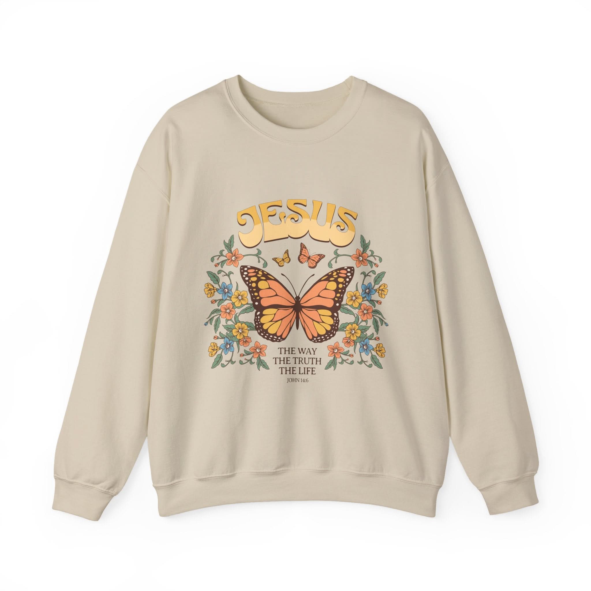 Butterfly Jesus Sweatshirt - Cozy Biblical Crewneck, Faith-Inspired Gift, Spiritual Apparel, Religious Fashion, Perfect for Everyday Use