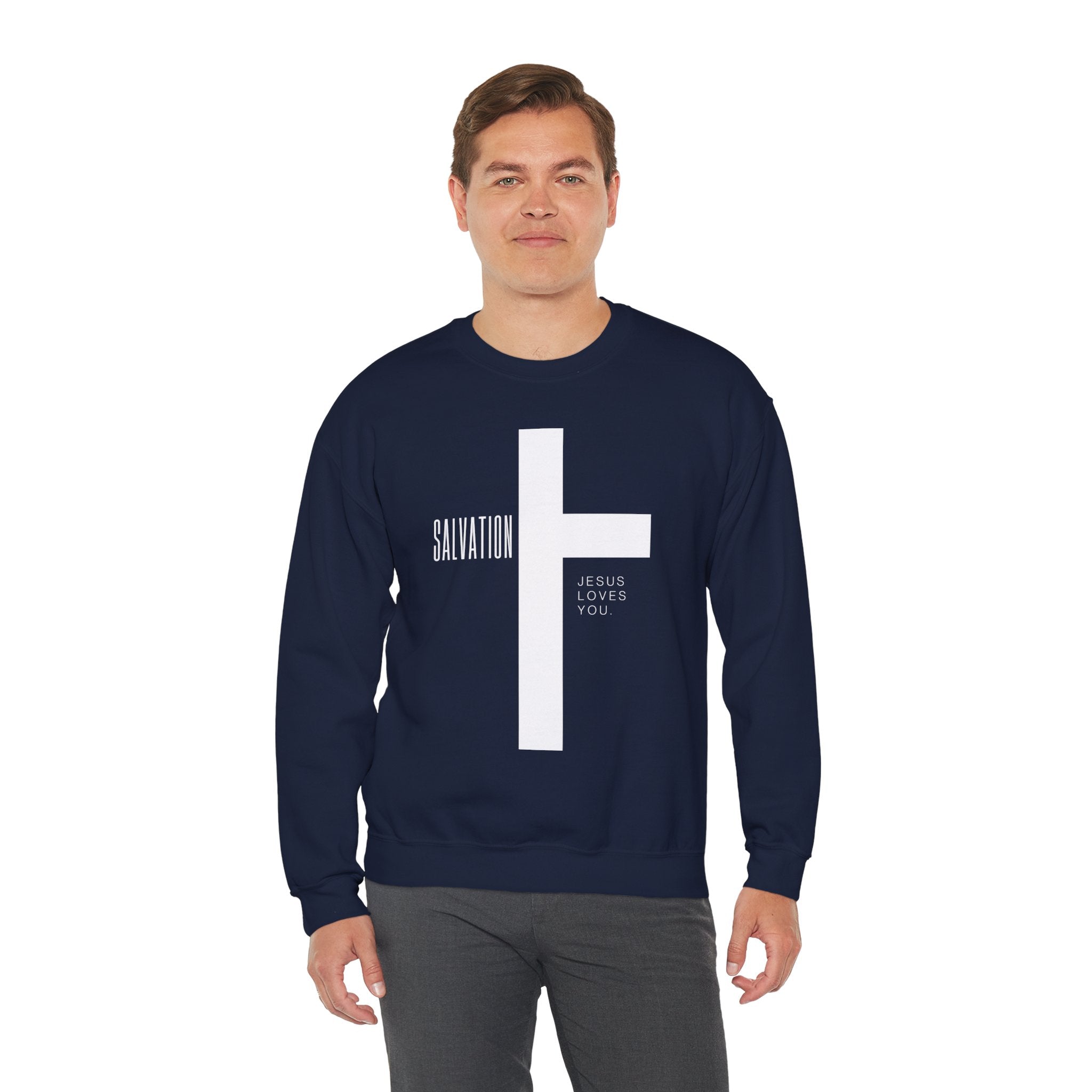 Inspirational Faith Sweatshirt, Jesus Loves You Crewneck, Christian Apparel, Religious Gift, Spiritual Comfort Wear, Casual Unisex Sweater
