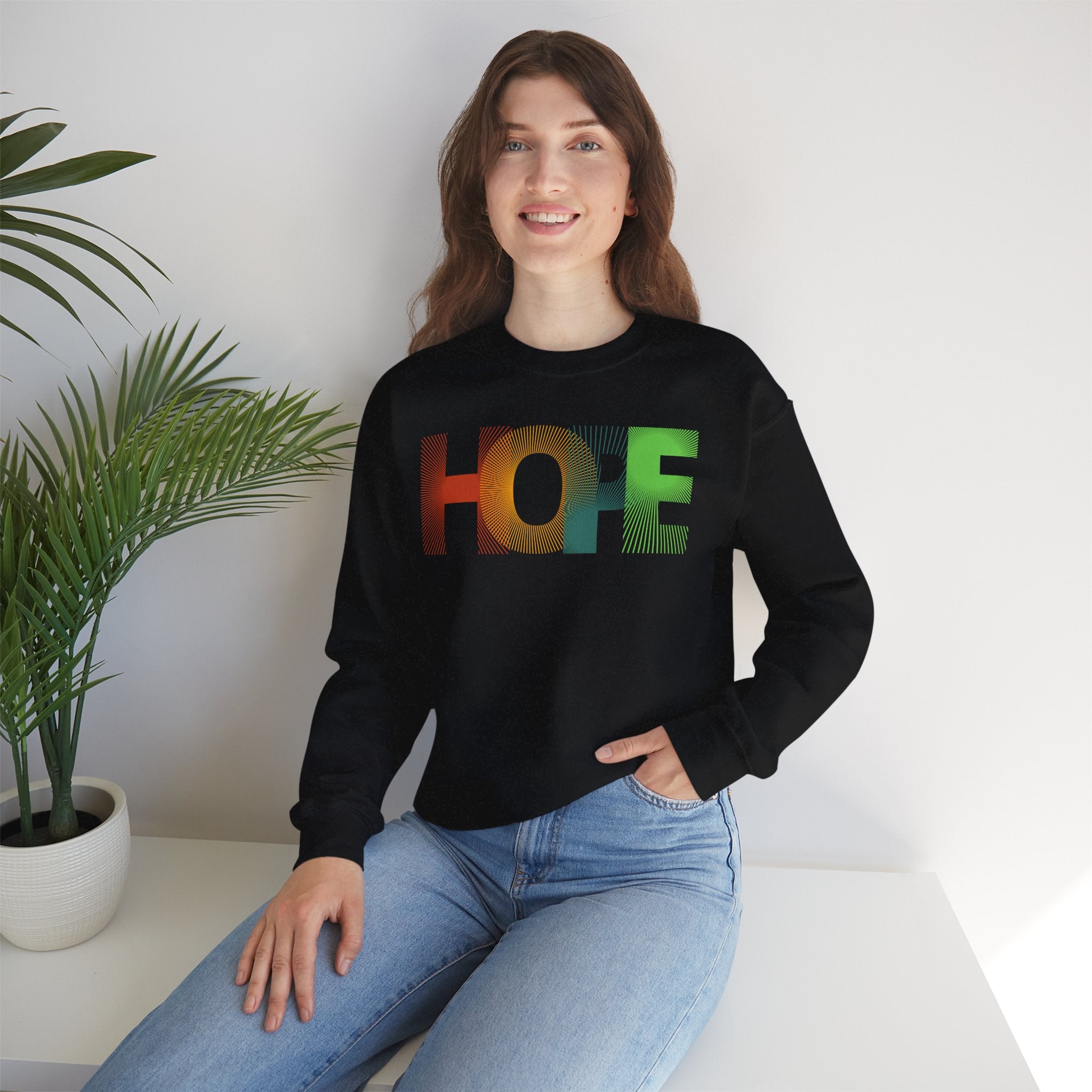 Colorful 'HOPE' Unisex Sweatshirt | Cozy Crewneck for Daily Comfort, Perfect Gift for Friends, Birthdays, Hopeful Spirit