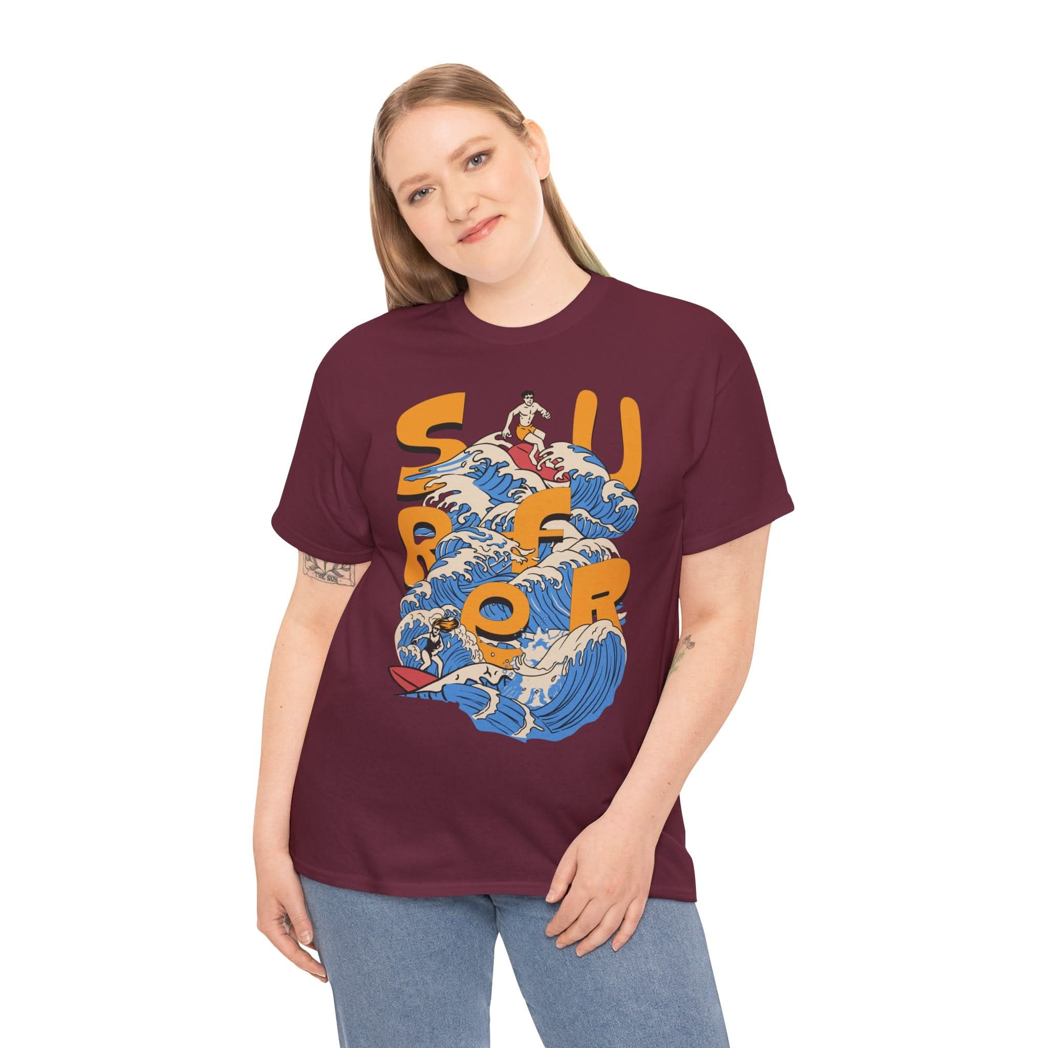 Surfer Wave Unisex Heavy Cotton Tee, Beach Vibes Shirt, Cool Gift for Surfers, Summer Style, Ocean Lover Tee, Fun Casual Wear