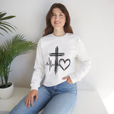 Faith Heartbeat Crewneck Sweatshirt – Cross, Heart & EKG Graphic