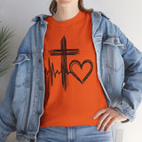 Christian Cross Heart Tee – Faith, Heartbeat & Hope Graphic T-Shirt
