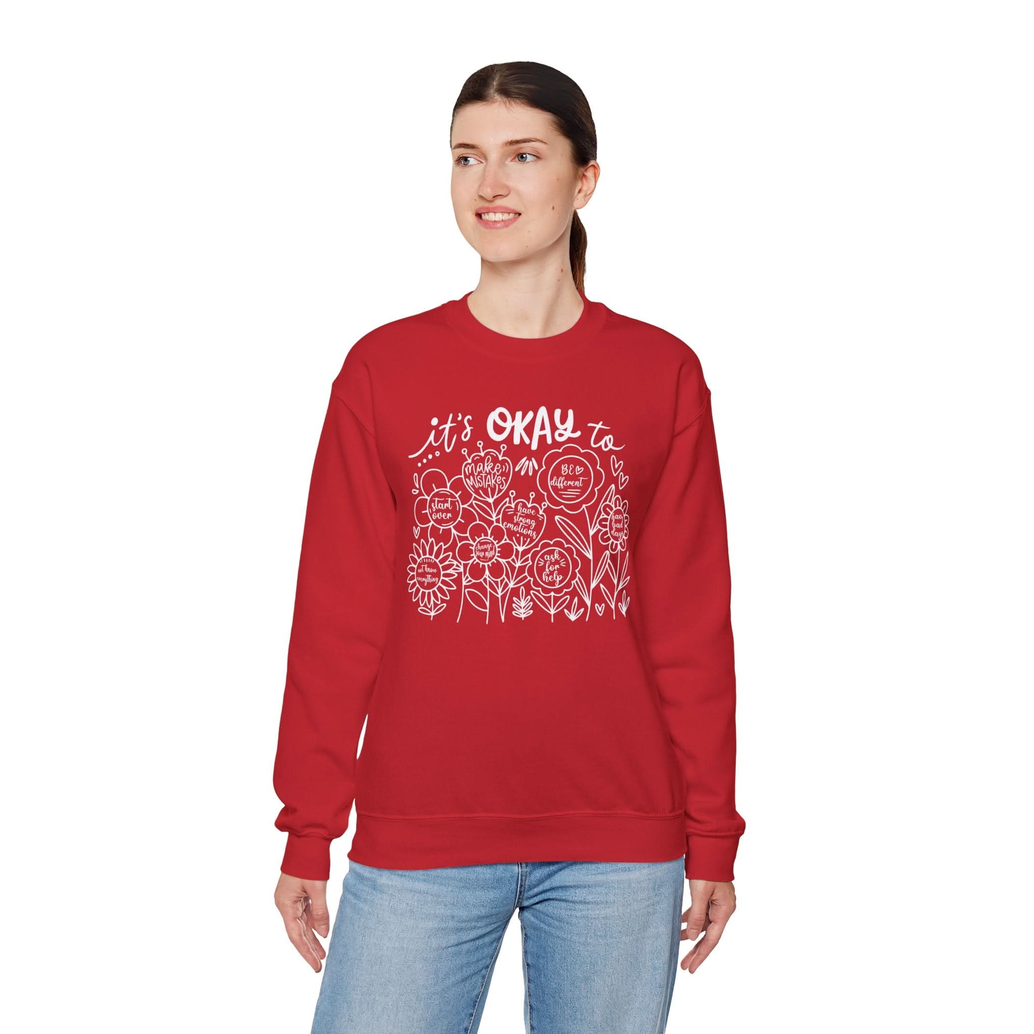 Comforting Crewneck Sweatshirt - It's Okay to Feel, Unisex, Self-Care Gift, Cozy Fashion, Spring Essentials
