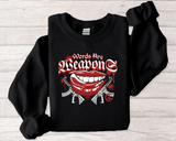 Crewneck Sweatshirt — Red Grin Graphic "Words Are" Streetwear