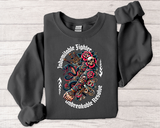 Crewneck Sweatshirt — "Indomitable Fighters, Unbreakable Resolve" Floral Skull Graphic